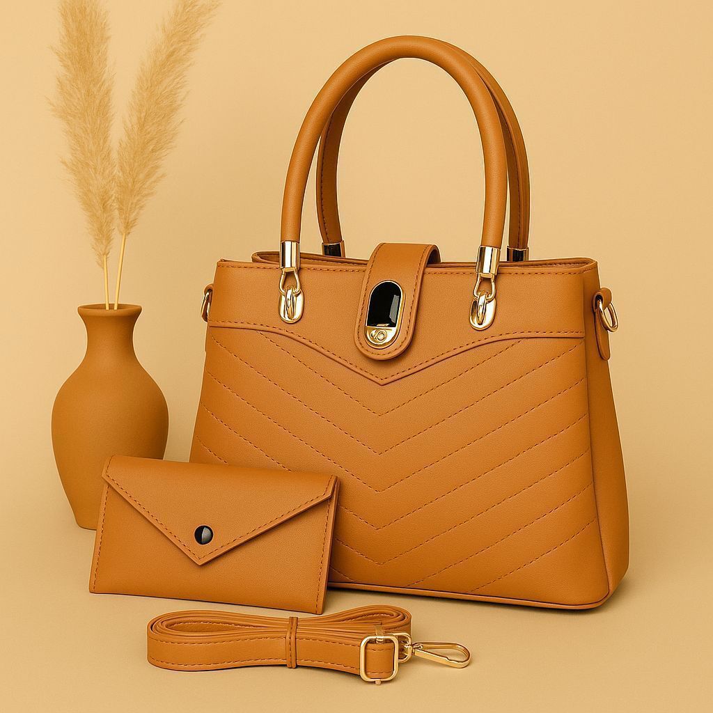Premium 2-Piece Chevron Pattern Handbag Set with Matching Wallet & Adjustable Strap