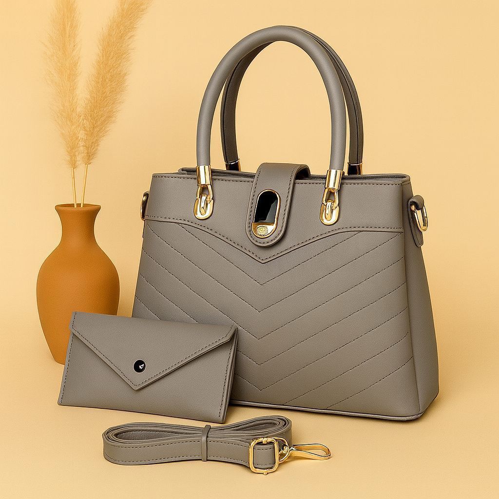 Premium 2-Piece Chevron Pattern Handbag Set with Matching Wallet & Adjustable Strap