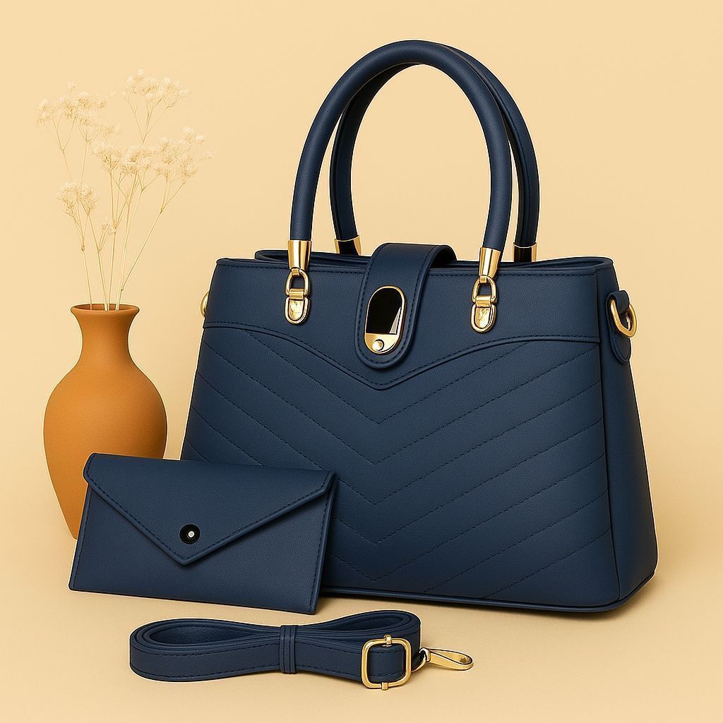 Premium 2-Piece Chevron Pattern Handbag Set with Matching Wallet & Adjustable Strap