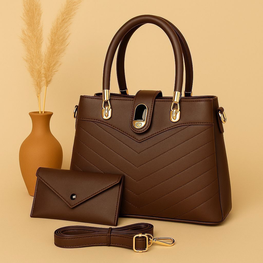 Premium 2-Piece Chevron Pattern Handbag Set with Matching Wallet & Adjustable Strap