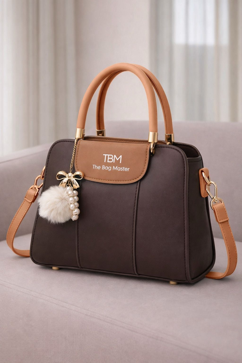 TBM Luxury Dual-Tone Handbag – Elegant Office & Party Wear Satchel