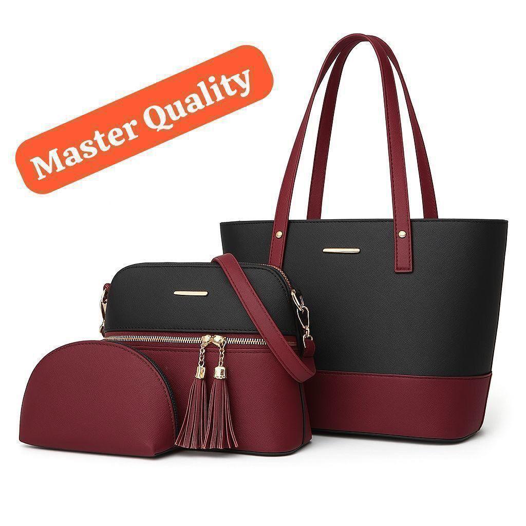 TBM Master Quality 3-Piece Versatile Bag Set: Tote, Tassel Crossbody & Pouch