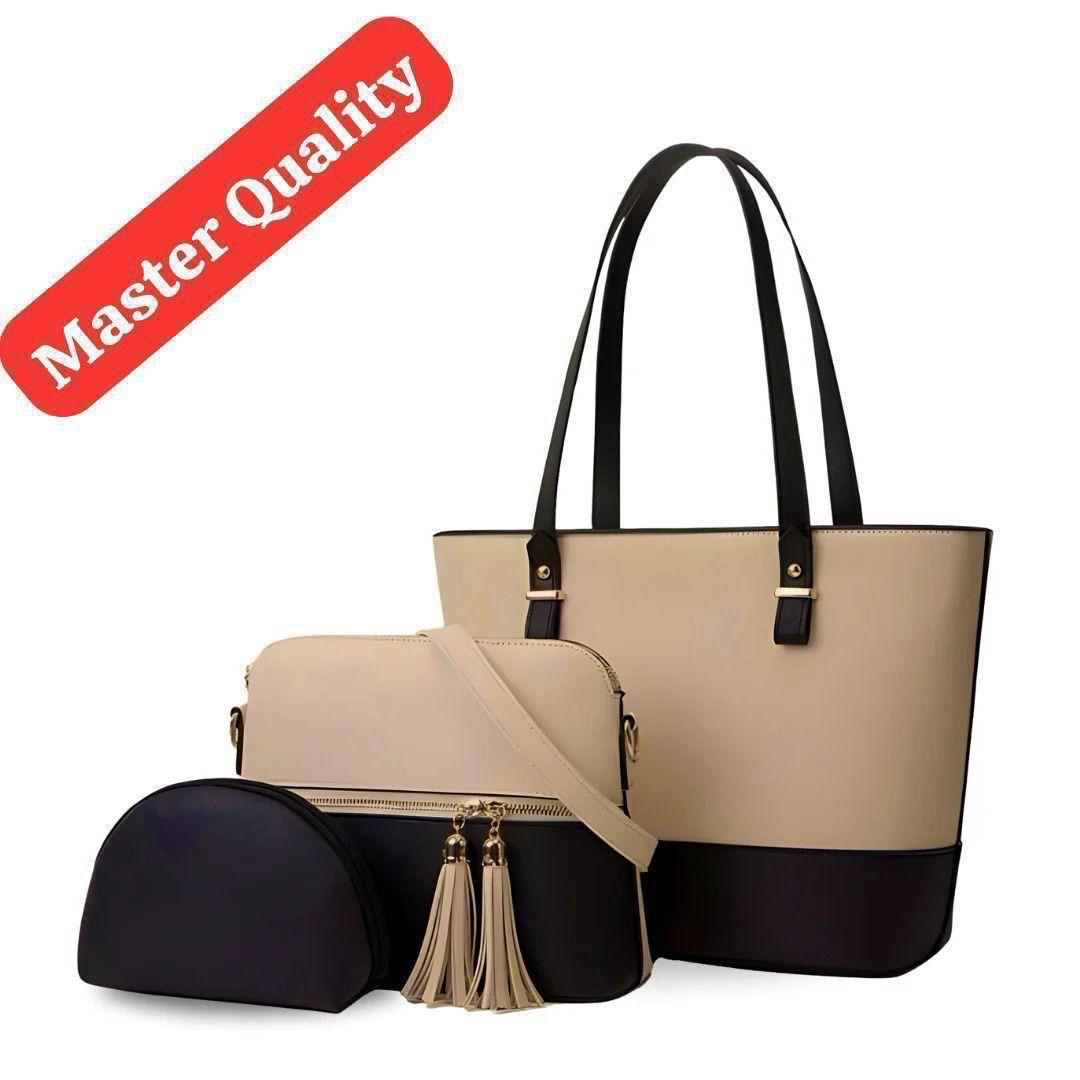 TBM Master Quality 3-Piece Versatile Bag Set: Tote, Tassel Crossbody & Pouch