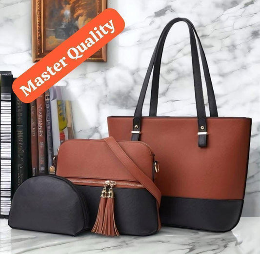 TBM Master Quality 3-Piece Versatile Bag Set: Tote, Tassel Crossbody & Pouch