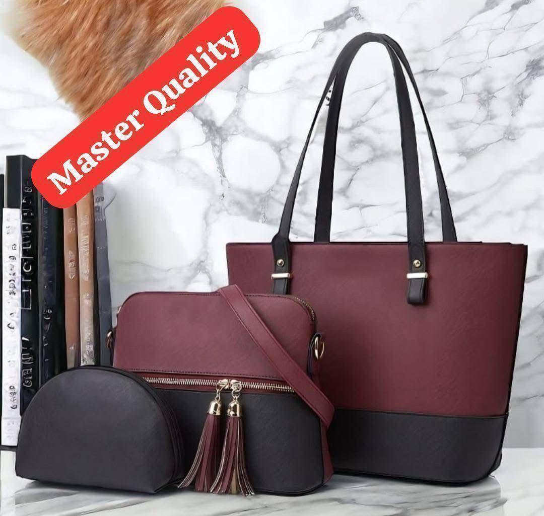 TBM Master Quality 3-Piece Versatile Bag Set: Tote, Tassel Crossbody & Pouch