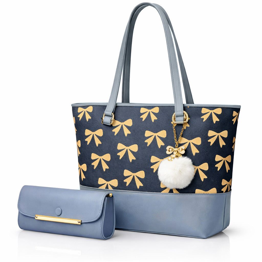 TBM Bow-Print Tote and Clutch Set