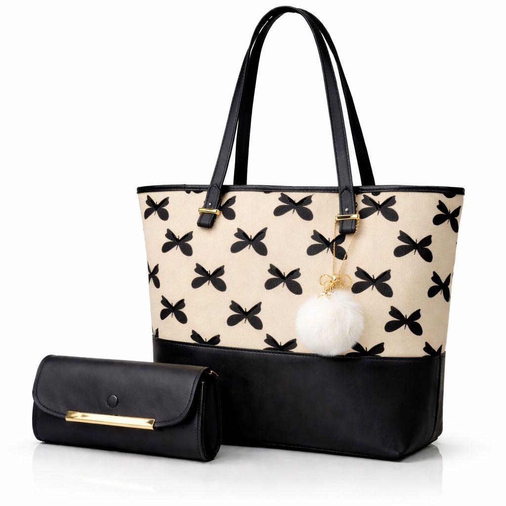 TBM Bow-Print Tote and Clutch Set