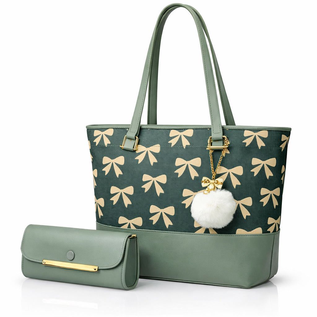 TBM Bow-Print Tote and Clutch Set