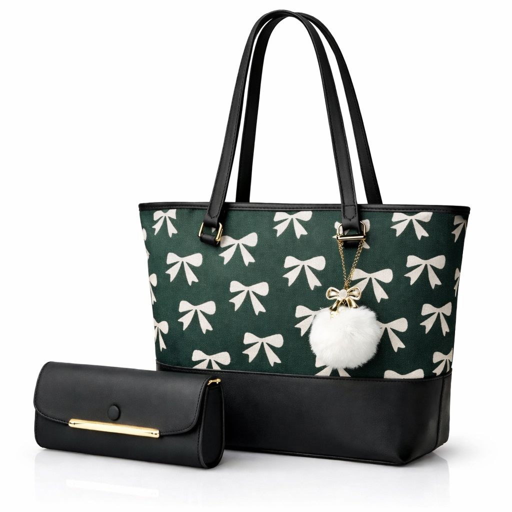 TBM Bow-Print Tote and Clutch Set