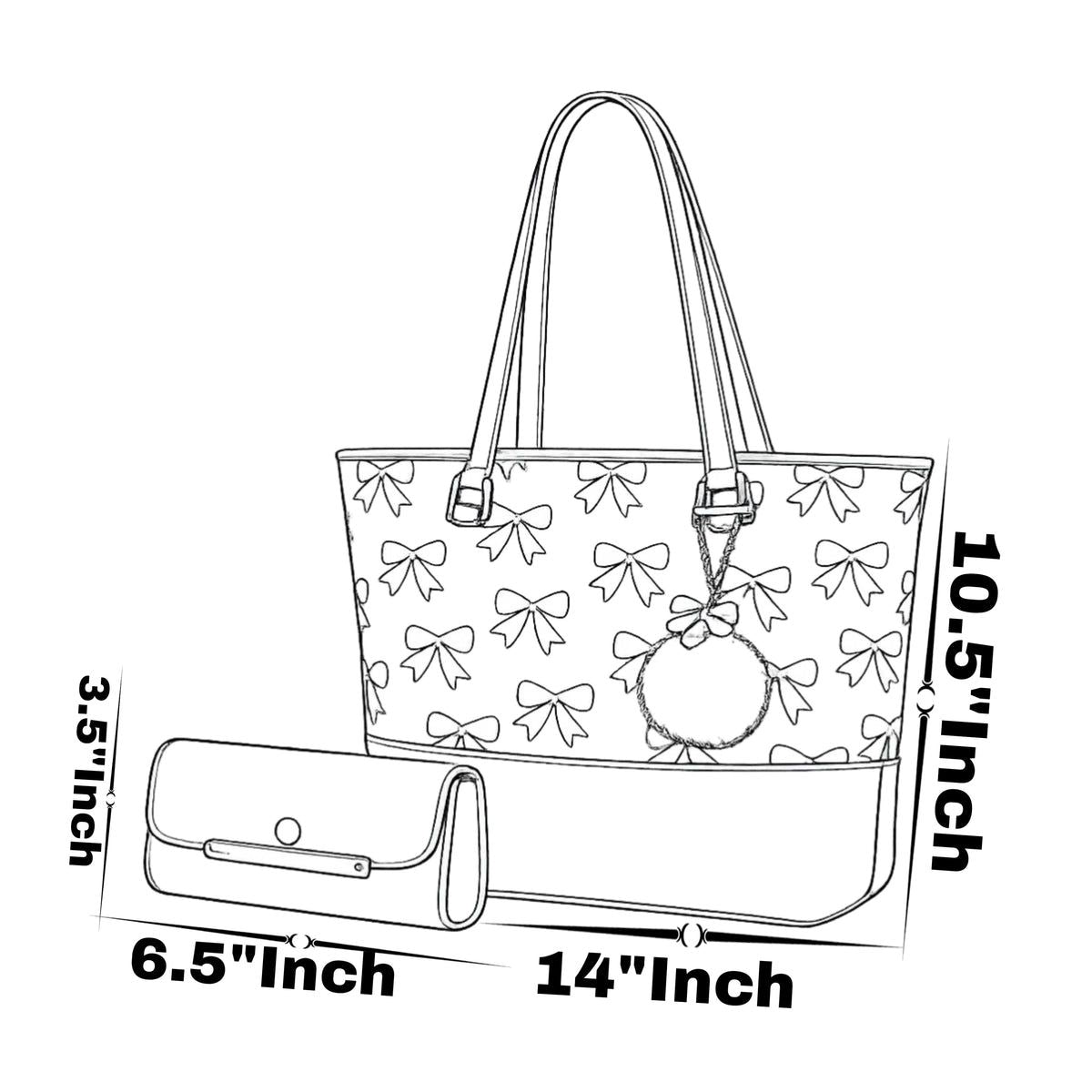 TBM Bow-Print Tote and Clutch Set