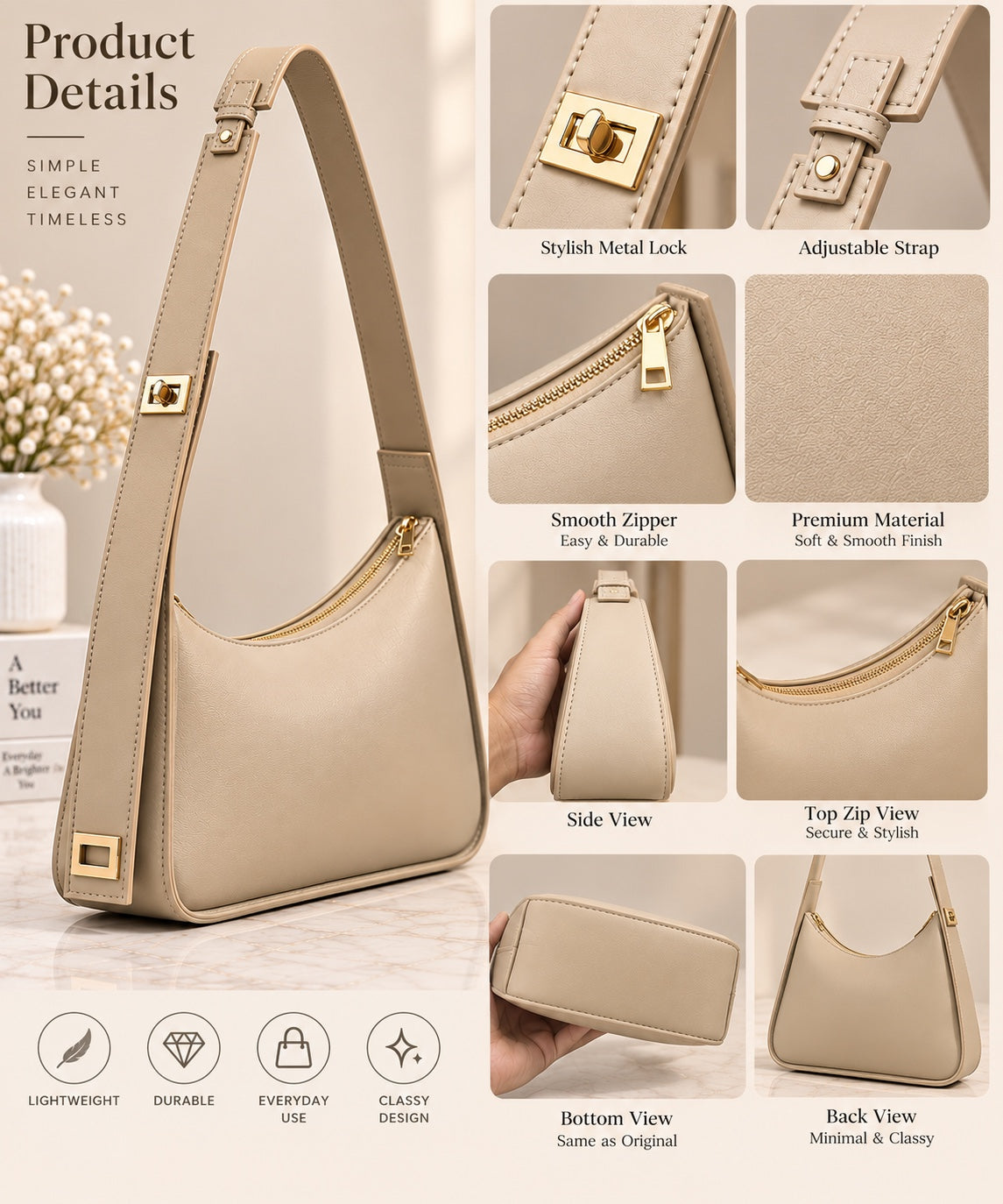 TBM Luna Luxe Hobo Bag for Women – Premium Soft Leather Shoulder Bag