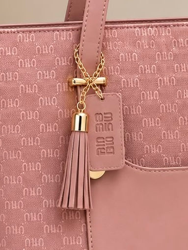 TBM The Bag Master "MIN MIN" Monogram Printed Tote Bag with Tassel Charm